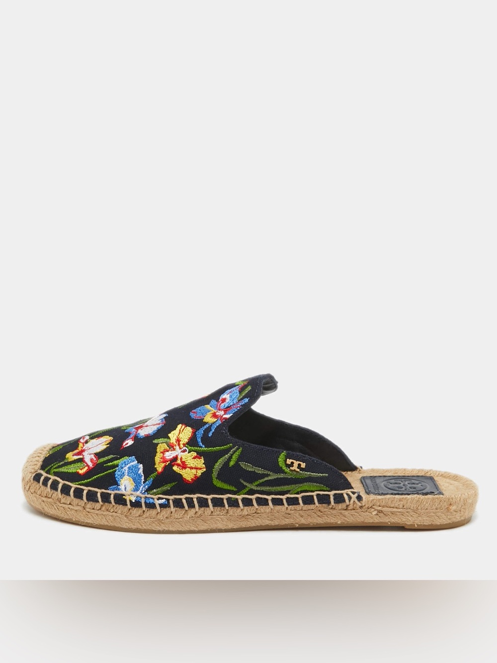 Tory Burch Navy Floral Embroidered Espadrille Slide
